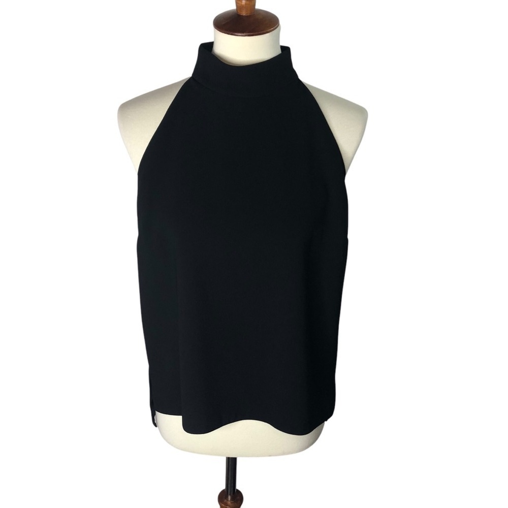 Zara Halter Neck Sleeveless Top Blouse Sz S Black Office Minimalist Corpcore - Picture 2 of 11